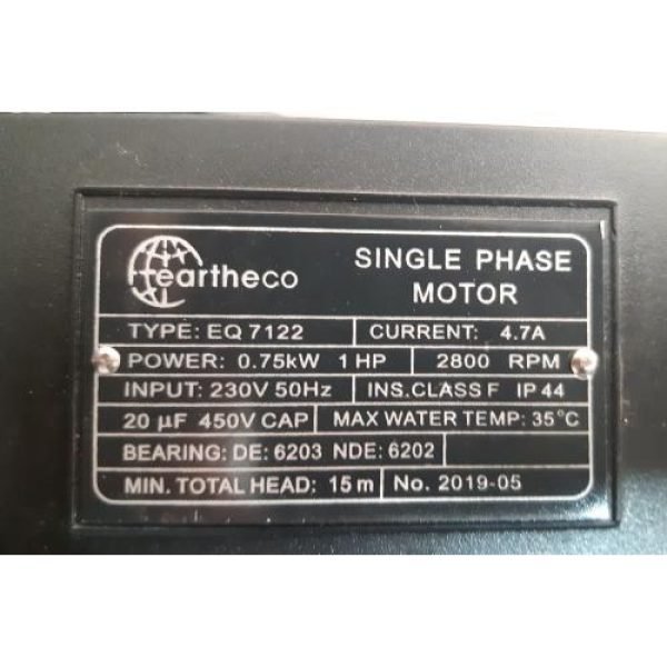 0 75kw EarthEco Single Phase Pump Detail