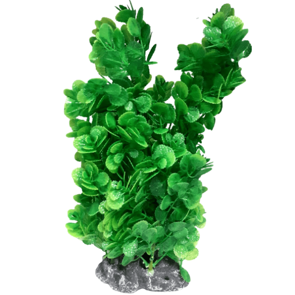 PP0840056b Plastic Plant Lush Glossy Round Leaf Bush with Base 35cm